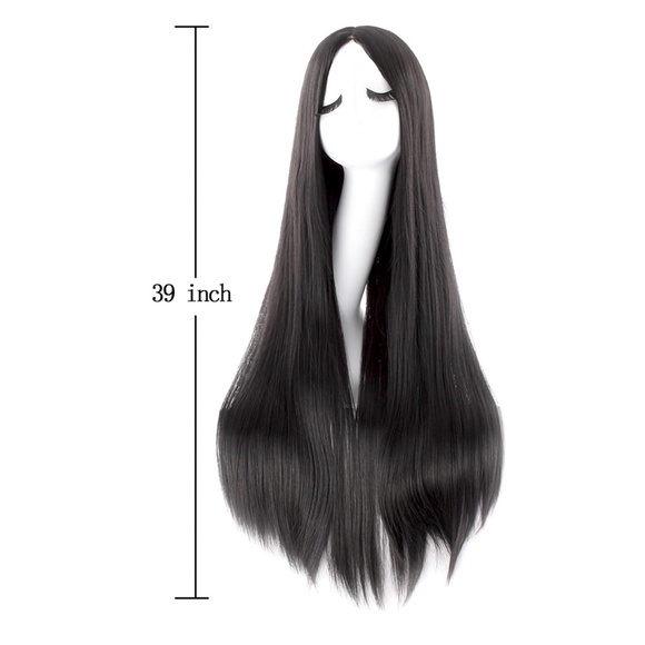 40" Long Black Straight Cosplay Wig, Anime Costume Party Hair for Women Black - Picture 3 of 5